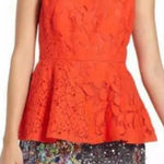 Anthropologie Moulinette Soeurs Glitzen Lace Peplum Tank Size 8 Orange Red Motif Photo 0