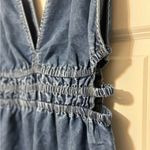 Indulge NWOT Wide Leg Blue Denim Neck Tie Side Cutout V-neck Jumpsuit Large Photo 3