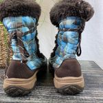 The North Face Nuptse Blue & Brown Plaid Fur Trim Lace Up Winter & Rain Boots 6 Photo 3