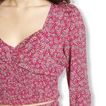 Band of Gypsies Blouse Red Floral Ruffle Sleeve Sweetheart Cropped Small New Photo 2