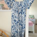 Abercrombie & Fitch  Puff Sleeve Plunge Floral Midi Dress in Size Large Photo 4