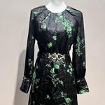 ZARA Jacquard Dress Long Sleeved Black and Green Belted Size S NWT Blogger Fave Photo 1