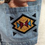 Vintage S Small Denim Jacket Southwest Aztec Embroidered Oversized Made in USA Blue Photo 2