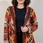 Billabong  Boho Brown Orange Aztec Southwest Fringe Open No Buttons Cardigan LRG Photo 0