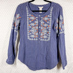Sundance  Blue Striped Aztec Embroidered Long Sleeve Top Photo 0