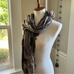 Semi Sheer Large Square‎ Neutral Scarf w Fringe Brown Photo 2