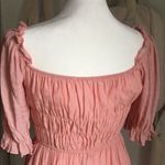 Smocked Puff Sleeve Square Neck Gauze Textured Spring Summer Dress Pink Photo 8