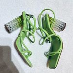 Schutz Women’s Mayte Lime Green Leather Acrylic Block Heel Sandal size 6.5 Photo 3