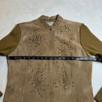 Coldwater Creek Suede Full Zip Jacket Size Med Laser Cutout Knit Ribbed Sleeves Photo 6