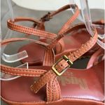 VINTAGE Buskens 1970s cognac leather ankle strap boho wedge sandals Sz 7 Photo 3