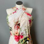 Melonie T Dress Retro‎ Floral Birds Cut Out NO BELT Neckline Cross Neck Size 16 Pink Photo 3