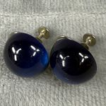 Vintage Screw back Blue Glass Dome Earrings Women Accessory Classic Work Casual Photo 1