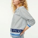 J.Crew  white with blue ribbon block print tie-front ruffle top S Photo 3