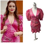 ASO Fallon Carrington Dynasty Dundas Lilly Jacquard Floral Pink Dress Very Rare Size XS Photo 1