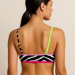California Waves Zebra Print Bikini Top Size S One Shoulder Neon Trim Photo 1