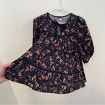 Old Navy Puff Sleeve Floral Tiered Swing Blouse Navy Blue Short Sleeve Peasant S Photo 9