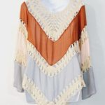 Regenbogen Boho Semisheer Crochet Longsleeve Tunic Top Photo 4