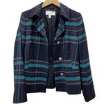 Hugo Boss Blue/brown/navy Plaid Virgin Wool Snap Buttons Blazer size 6 Photo 3