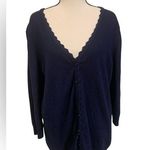 Isaac Mizrahi  | navy blue scalloped edge cardigan Photo 0
