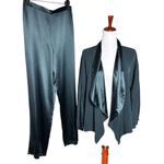 ZONDA NELLIS Duster & Pants SET Wide Leg Large 100% Silk Vintage Emerald Green Photo 0