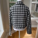 Ophelia Roe  Black White Houndstooth Tweed Cropped Jacket Gold Buttons Large NEW Photo 3
