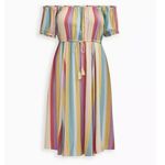 Torrid Pastel Stripes M Challis Off Shoulder Midi Dress Size 2X Pockets Tassels Photo 4