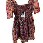 Very J ‎ Floral Print Smocked Square Neck Puff Sleeve Mini Dress Womens Size S Photo 3