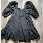 H&M Puff Sleeve Square Neck Ruffle Black Cotton Smock Mini Dress Medium Boho Minimal Photo 0