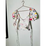 MARISSA WEBB x RTR White Floral Printed Short Sleeve Puff Sleeve Wrap Top Size M Size M Photo 3