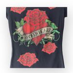 Y2K: Broken Heart ✿ Crystal Rose Tattoo Tee T Shirt ✿ Black Small ✿ Stretch Fit Photo 2