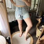 Kancan Women’s Blue Denim Medium Distressed Rainbow Jean Shorts New NWT Photo 1