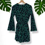 ASOS Subdued Emerald Leaf Floral Print Ruffle Tiered Flare Sleeve Dress Photo 4