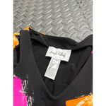 Joseph Ribkoff  Black Orange‎ Pink Geometric Sleeveless V-Neck Jersey Swing Dress Photo 2
