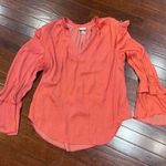 A New Day long ruffle bell sleeve vneck pink salmon top size large Photo 2