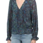 Q&A Smocked Ruffle Top Splatter Multi Print Career Blouse S Photo 1