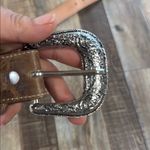 Brown Embroidered Leather Belt with Silver Buckle Photo 4