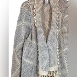 Orange Creek  Womens Sweater Small Ivory Gray Soft Knit Fringe Open Cardigan Photo 6