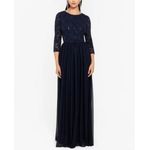 Betsy and Adam Sequined Lace and Chiffon Evening Gown Size 6 Blue 3/4 Long Sleeve Photo 10