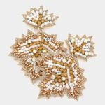 New Womens Boutique Fall Autumn Felt Back Stone Beaded Leaf Dangle Earrings Tan Photo 0