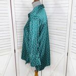 Como‎ Black Satin Diamond Print Button Up Shirt Blouse Teal Green Small Photo 1