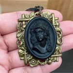 Vintage Sweet Romance USA Black Cameo Pendant Lace Choker Necklace Photo 5