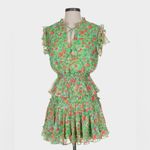 Reset by Jane Joelle Floral Ruffle Mini Dress Green Pink Tie Neck Small Photo 1