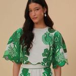 Farm Rio NWT  Green Color Festival Midi Skirt and Blouse Top Green Floral Photo 2