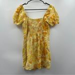 Urban Outfitters  Britney Yellow Floral Puffy Short Sleeve Smock Mini‎ Dress Sz M Photo 4