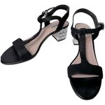 Dune London  Womens Size 41 9.5 Black Snakeskin Maddie Crystal Block Heel Sandals Photo 1