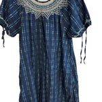 Madewell  Embroidered Puff-Sleeve Babydoll Dress in Indigo Plaid size XS‎ NE787 Photo 0