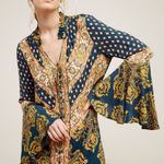 Free People  Magic Mystery Tunic Dress Womens S Boho Mixed Print Bell Sleeve Photo 0