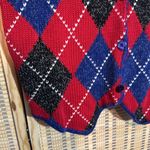 Bechamel Casual Vintage 1990s Blue Red Argyle Plaid Sweater Vest Large Photo 7