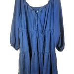 Old Navy  Blue Puff Sleeve Tie Chambray Denim Mini Swing Dress Tiered Boho 3X Photo 0