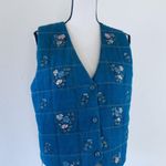 Vintage 90s Agapo Petite Denim Quilted Embroidered Floral Vest Blue Size L Photo 0